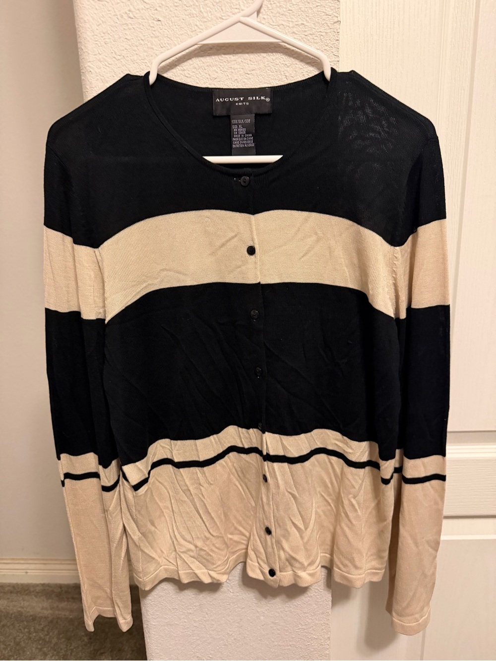 august silk Black and Cream Striped Button Cardigan